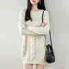 Vestido de tricô 100% algodão com toque retrô casual para mulheres, soltinho e modelador, vestido suéter base de comprimento médio
