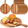 Sartén Redonda para Pizza de Madera Maciza Tabla de Cortar Redonda de Madera de Acacia con Asa Tabla de Madera para Bistec y Pan Bandeja para Verduras Tabla de Cortar