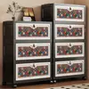 Armario de almacenamiento plegable sin montaje con diseño floral retro, con tapa abatible, adecuado para guardar ropa y aperitivos en el dormitorio, y se puede mover.