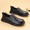 Sapatos Casuais de Couro Masculino, Couro Bovino de Primeira Camada Macio, Sola de Borracha Respirável Antiderrapante, Sapatos para Entregadores para Homens de Meia-Idade e Idosos