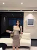 Cardigã jacquard curto de manga longa com top camisola para mulheres, conjunto suave de verão, saia midi bodycon de bolinhas conjunto de três peças