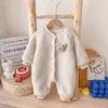 Pijama de bebé para Otoño/Invierno con forro polar y pies, Unisex, Lindo estilo coreano, Oso pequeño, Traje cálido para gatear, Body estilo invierno