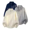 Suéter de punto trenzado estilo vintage con cierre de media cremallera, engrosado con hilo grueso, con cuello alto y un diseño casual para hombre.