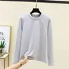 Camiseta Térmica Feminina de Manga Longa Outono Inverno Estilosa Versátil Emagrecedora Fina Camada Base de Lã Tamanho Grande Espessada Gola Redonda