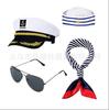 Conjunto de 5 Piezas Cosplay Marinero Cruzado Juego de Rol Insignia Metálica Collar Gafas de Sol Silbato Atuendo de Fiesta