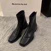 Botines Cortos de Tacón Grueso y Punta Cuadrada para Mujer, Botas Individuales de Otoño e Invierno, Nueva Moda de Otoño 2026, Elegantes y Versátiles, Botas Martin Delgadas para Mujer