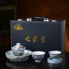 Tazón Individual con Tapa, Tapa de Taza Prensada a Mano, Posavasos, Juego de Té Pequeño de Jingdezhen, Juego de Té Kung Fu Personal para el Hogar