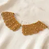 Chal de encaje con cuello de muñeca calado, blusa de mujer decorada con perlas, cuello postizo, sobrefalda estilo coreano