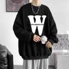 Sudadera de cuello redondo estilo Hong Kong de principios de otoño estilo coreano, camiseta de manga larga, top fino con estampado de anime para parejas de hombres y mujeres Wei