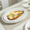 Plato de Encaje en Relieve Retro Estilo Ins Ovalado Francés Color Puro Hotel Restaurante Occidental Plato de Pescado Plato de Ensalada de Cerámica