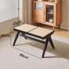 Taburete Bajo para Uso Doméstico, Taburete Cuadrado de Madera Maciza y Ratán Estilo Nórdico, Banco Largo Individual/Doble/Triple, Adecuado para Dormitorio, Sala de Estar o Banco para Cambiarse los Zapatos en la Entrada