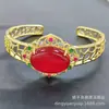 Atacado Tipo Gelo Verde Imperial Auspiciosamente Incrustado Ovo de Pombo Calcedônia Pulseira Pulseira Ajustável Cobre Incrustado Ágata Vermelha Cabochão Pulseira