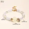 Novo Bracelete de Cristal Branco Facetado Estilo Chinês com Coração de Fluorita Natural e Corrente de Cauda para Mulheres, Doce Bracelete de Cristal de Verão