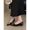 Zapatos Elegantes de Estilo Francés con Hebilla Metálica y Punta Fina de Tacón Bajo, Nuevo Modelo para Primavera y Otoño 2026, Adecuados para Combinar con Faldas, Zapatos de Tacón Kitten Fée