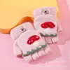 Guantes de invierno para niños de 0 a 4 años, cálidos, lindos, de dibujos animados, para niños y niñas, engrosados, de lana para niños, con tapa abatible, de medio dedo