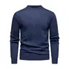 Suéter de Punto de Forro Polar para Hombre Otoño e Invierno Cuello Redondo Color Sólido Versátil Cálido Casual Pulóver Camisa Base para Hombre