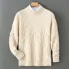 Suéter Grueso de Cuello Alto para Hombre 100% Lana de Oveja Australiana Pura Tejido Jacquard Color Sólido Ropa de Punto Casual de Negocios Capa Base de Lana