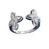 Anillo Abierto de Doble Flor de Circonia de Lujo Transfronterizo Venta Caliente Alto Gama Simple Versátil Ajustable Anillo para Dedo Índice