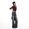 Roupas Femininas de Seda Laranja # Versão Estreita de Jeans Bootcut para Mulheres Inverno 2025 Novas Calças Flare Americanas Retrô com Caimento Baixa Cintura