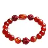 Pulsera de Ágata Roja Natural con los Doce Signos del Zodíaco y Arena Púrpura Dorada Tres-Seis-Siete Seis con Espíritu Guardián de Cinabrio para Hombres y Mujeres