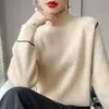 Nuevo Suéter de Punto Grueso de Lana 100% con Cuello Alto Falso de Siete Agujas, Manga Larga, Bloques de Color, Prenda Base para Otoño e Invierno 2025