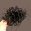Grampo de cabelo de laço de cetim vintage feminino elegante e baixo, clipe de pontail para trás, grampo de cabelo para cabeça