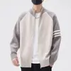 Nuevo cárdigan de punto para hombre joven y maduro, primavera y otoño, estilo coreano, a rayas, casual, versátil, para pareja, chaqueta suéter con cremallera y cuello alto