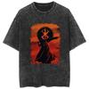 Camiseta Vintage Lavada Street Anime Berserk Estilo Espada Lendária Casual Algodão Verão Manga Curta Masculina