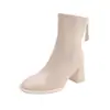 0585-1 Botas de Cano Curto com Salto Alto para Mulheres Plus Size Botas Estilo Martin com Salto Bloco para Pernas Grossas Salto 7cm Botas da Moda Tamanho Grande Botas Femininas 41-43