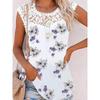 Chaleco informal holgado de algodón de colores con cuello redondo y borde de encaje con estampado floral para mujer de Amazon, estilo europeo y americano, verano 2022