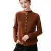 Conjunto de moda~Cárdigan de cachemira de cuello alto medio, nueva colección otoño/invierno 2026, top holgado y estilizado con bolsillos para mujer
