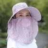 Sombrero para Ciclismo de Verano, Sombrero con Protección Solar, Velillo para Cubrir Cara y Cuello, Ala Ancha, Sombrero Integral para Mujer para Exteriores para Recoger Té