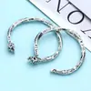 Pulsera de Calavera de Plata de Ley 925 al por Mayor para Hombres y Mujeres, Pulsera Abierta Ajustable, Trenzada, Graffiti, Joyería Personalizada Estilo Coreano