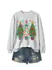 Sudadera casual y cómoda para mujer de la tienda independiente Amazon Wish con tres árboles de Navidad y luces colgantes de estrella de cinco puntas, estilo navideño
