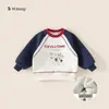 Bangxuan Ropa Nueva de Invierno para Niños Manga Larga Cuello Redondo Manga Raglán Tops para Niños Sudadera Cálida de Manga Larga con Forro Polar para Niñas