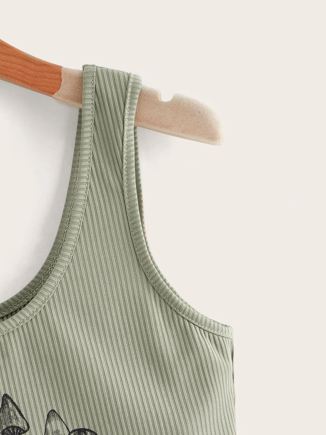 Mushroom Print Ribbed Tank Top