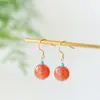Pendientes de Ágata Roja del Sur Estilo Chino con Ganchos de Plata 925, Pendientes Vintage Retro para Mujer, Color Rojo para el Año del Zodiaco