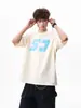 Camiseta de Algodón Puro con Estampado de Letras Estilo Americano para Hombres y Mujeres, Top de Manga Corta Pesado de Verano High Street, Camisa de Media Manga Suelta y Fresca para Parejas