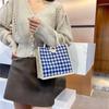 2022 Nova Chegada Bolsa de Lona de Mão Feminina Grande Capacidade Fashion Xadrez Pé de Galinha Sacola de Ombro Shopper Bolsa de Almoço para Aula de Estudante