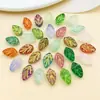 Folhas de Vidro Transparentes Pintadas de Dourado 11x7mm, Folhas Perenes, Contas Soltas Passantes, Acessórios para Joias DIY, Pingentes com Contas