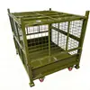 Caixa de Malha Verde Militar com Tampa e Rodas, Virador de Metal Removível, Barraca Dobrável e Empilhável Verde Militar