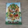 Tangka Bordado de Brocado: Mahakala de Seis Brazos, Mahakala, Cielo Negro, Pintura Colgante de Pasillo, Ksitigarbha Bodhisattva Bordado en Negro y Oro