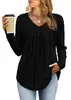 Blusa casual de manga comprida transfronteiriça da Amazon, estilo europeu e americano outono/inverno, camiseta fashion plissada
