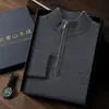 Suéter de Cachemira con Cremallera Otoño e Invierno Cuello Medio Alto Holgado Moda Masculina Casual Tejido Base