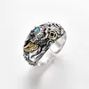 Plata Tailandesa pequeño Sapo Dorado Valiente Diamante mortero Sutra del Corazón anillo para hombres y mujeres fortuna granada retro mantra de seis caracteres personalidad tendencia