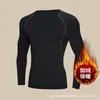 Traje de fitness ajustado para hombre con manga larga y forro polar, top de alta elasticidad de secado rápido para deportes de baloncesto, ropa interior térmica de invierno