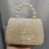 Bolso Pequeño de Lana con Perlas Nuevo para Otoño e Invierno Moda Estilo Chanel Bolso de Mano Convertible Bolso Bandolera con Cadena al Hombro
