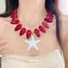 Collar Colgante de Concha de Gota de Agua y Estrella de Mar de Acrílico Estilo Vacacional Exagerado de Verano Cadena para Clavícula Collar Pequeño de Alta Gama para Mujeres