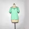 Spot wish Amazon quente europeu e americano gola V costura manga curta renda casual solta camiseta para mulheres