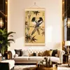 Bambu da Dupla FortunaPintura de Parede Estilo Chinês Novo para Sala de Estar Parede de Fundo do Sofá, Pintura Decorativa em Rolo com Pegas e Bambu